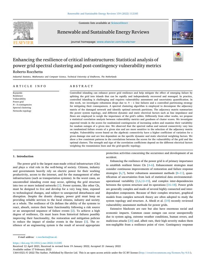 Enhancing the resilience of critical infrastructures: Statistical analysis of power grid spectral clustering and post-contingency vulnerability metrics