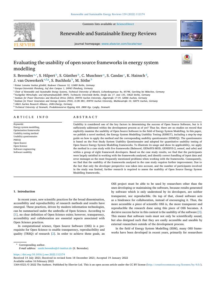 Evaluating the usability of open source frameworks in energy system modelling
