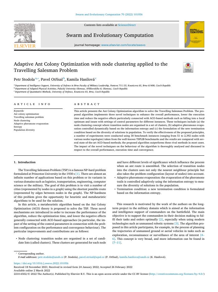Adaptive Ant Colony Optimization with node clustering applied to the Travelling Salesman Problem