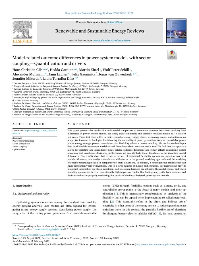 Model-related outcome differences in power system models with sector coupling—Quantification and drivers