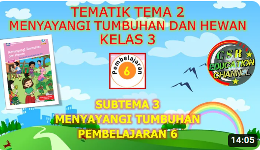 Kelas 3 Tematik : Tema 2 Subtema 3 Pembelajaran 6 (Menyayangi Tumbuhan dan Hewan)